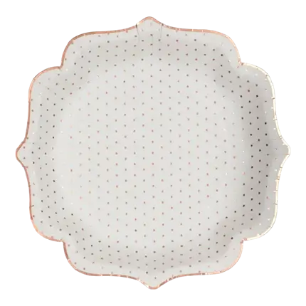 Assiette Originale Blanche à Pois Or Rose (lot de 10)