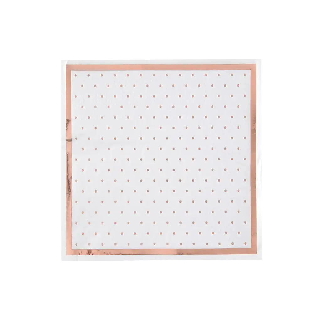 Serviette Blanche à Pois et Dorure Or Rose (lot de 20)