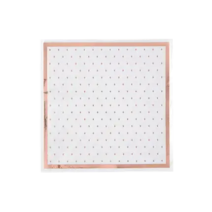 Serviette Blanche à Pois et Dorure Or Rose (lot de 20)
