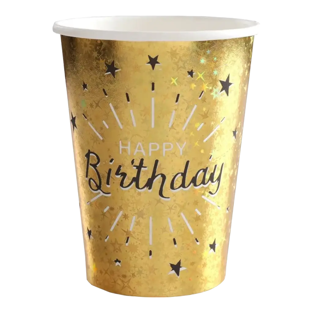 Gobelet Happy Birthday Or Métallisé (lot de 10)