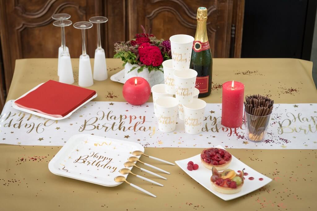 Assiette Carrée Happy Birthday Or/Blanc (lot de 10)