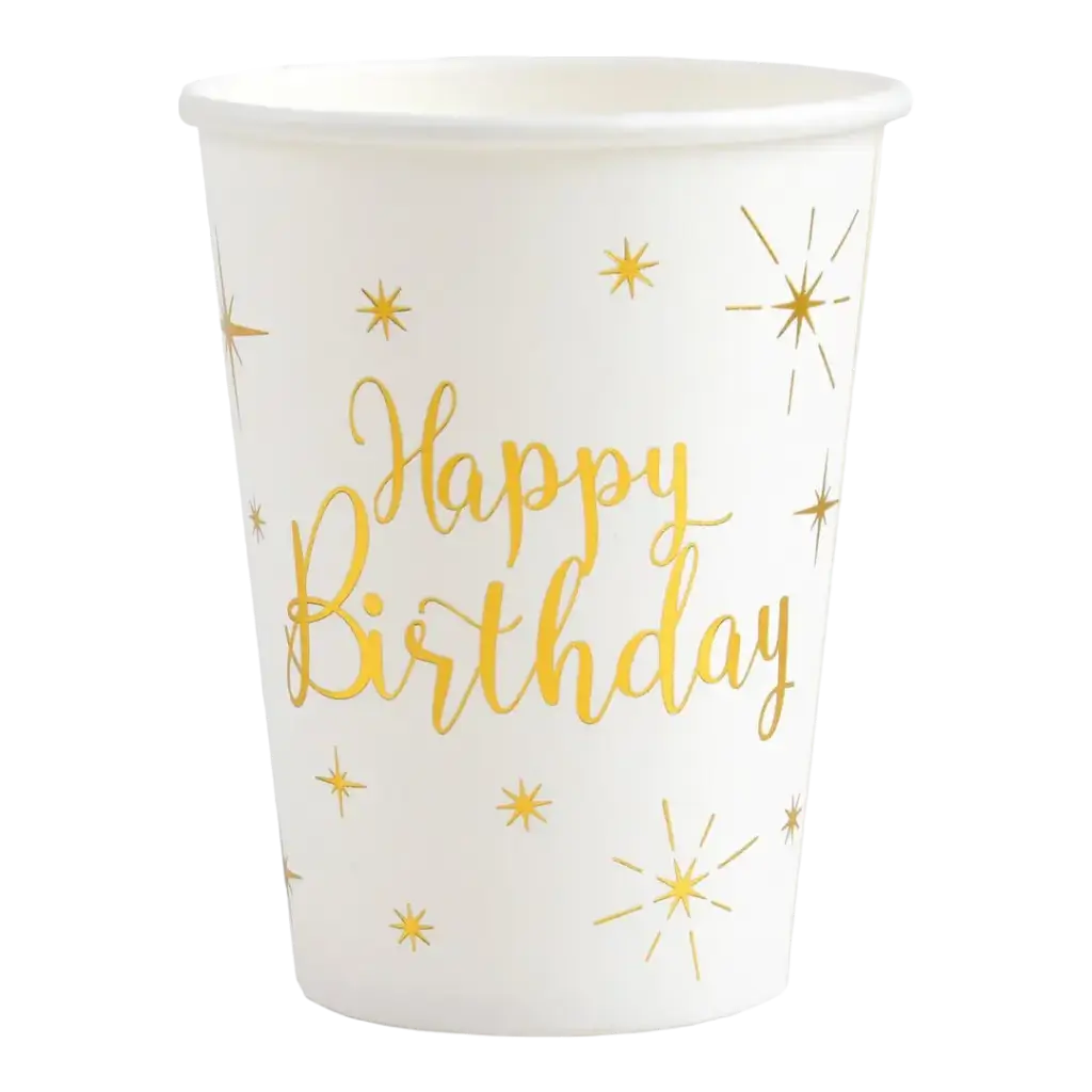 Gobelet Blanc Happy Birthday Or (lot de 10)