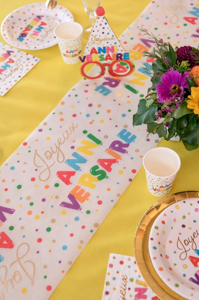 Chemin De Table Joyeux Anniversaire Blanc Et Rose Gold Métallisé X 5