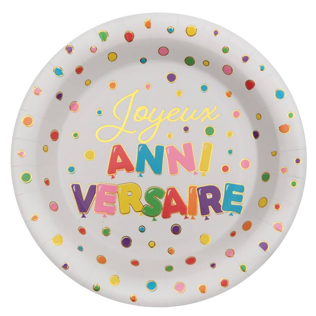 Assiette Joyeux Anniversaire ballon (Lot de 10)