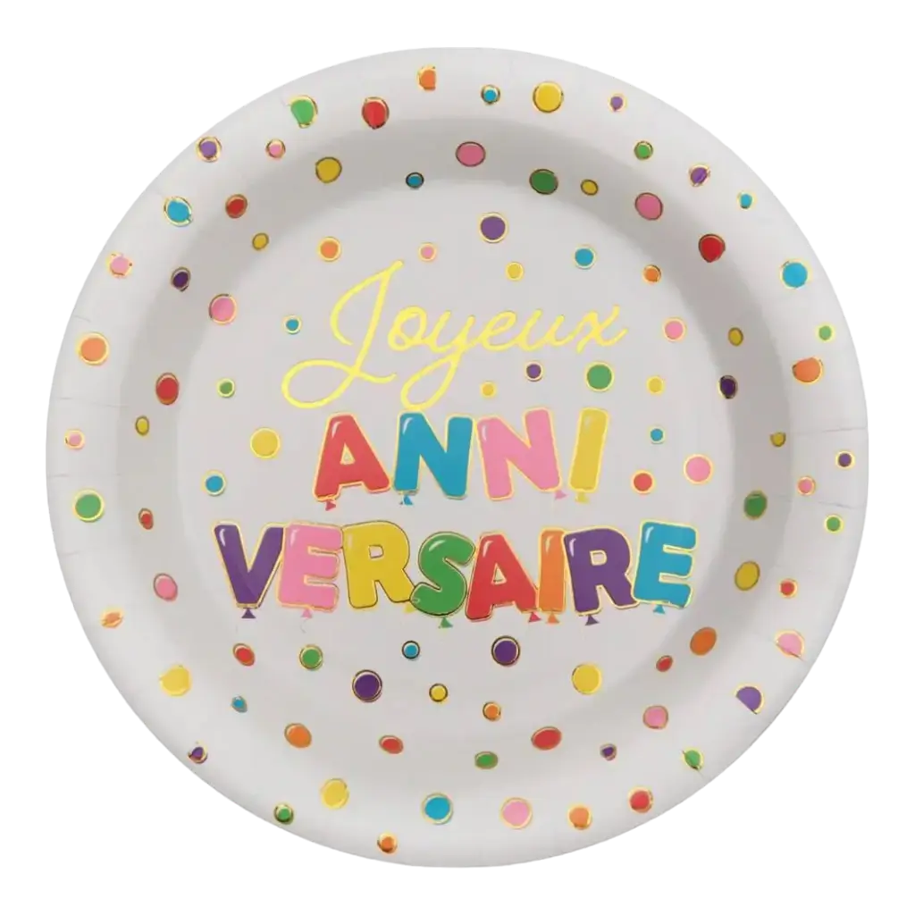 Assiette Joyeux Anniversaire ballon (Lot de 10)