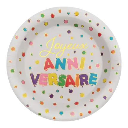 Assiette Joyeux Anniversaire ballon (Lot de 10)