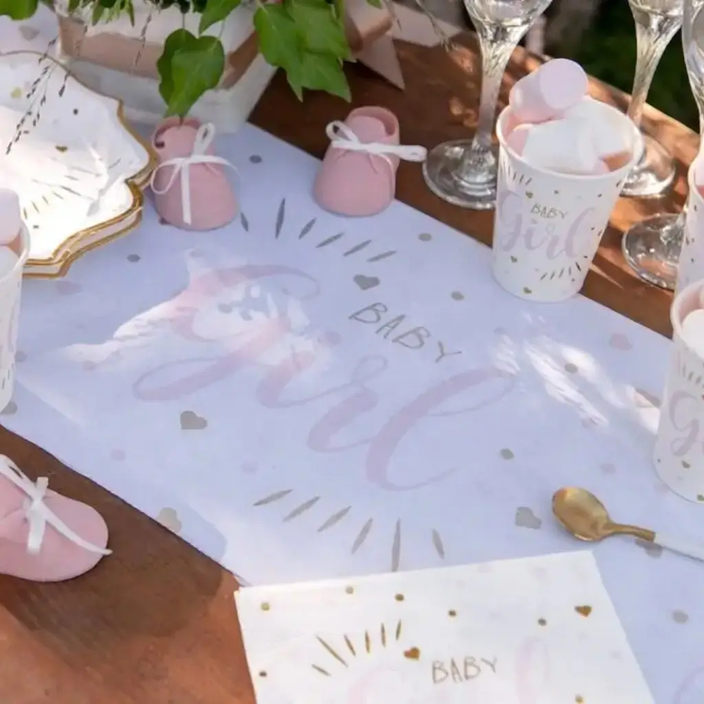 Chemin de table Baby Shower Girl Rose 3 mètres 