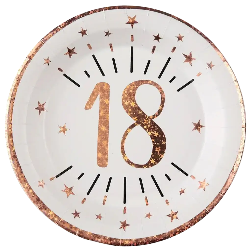 Assiette en papier 18 ans Blanc/Or Rose (lot de 10)