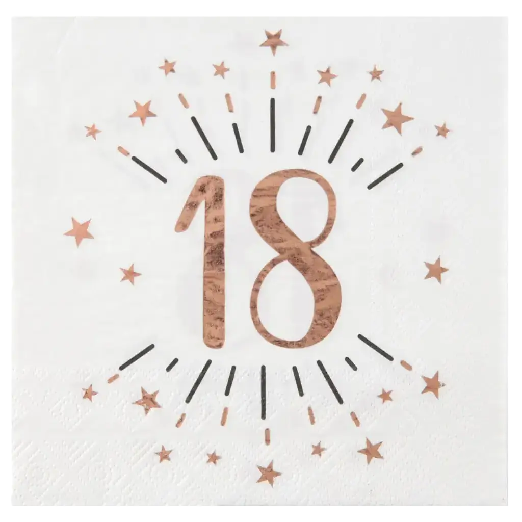 Serviette en papier 18 ans Blanc/Or Rose (lot de 10) : Serviette de table  Anniversaire sur Sparklers Club