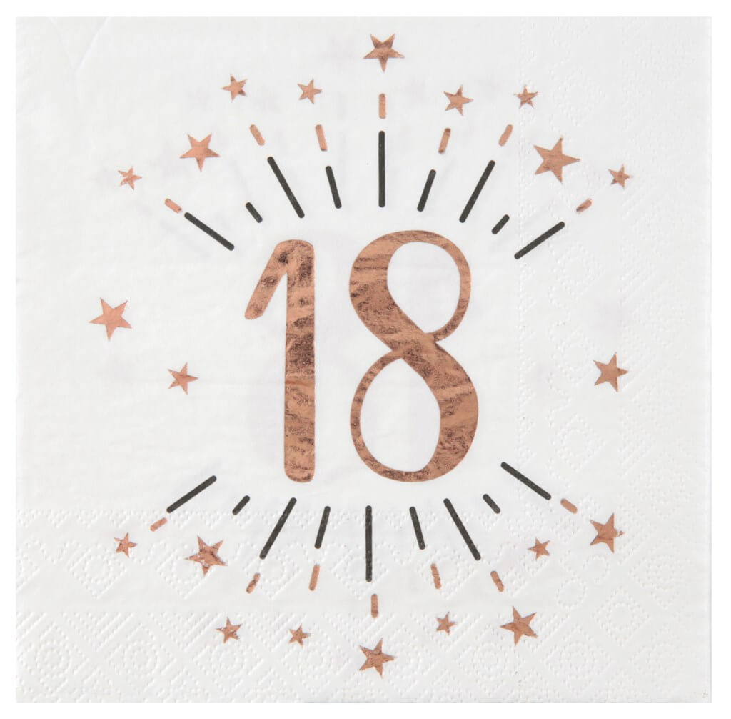 Serviette en papier 18 ans Blanc/Or Rose (lot de 10)