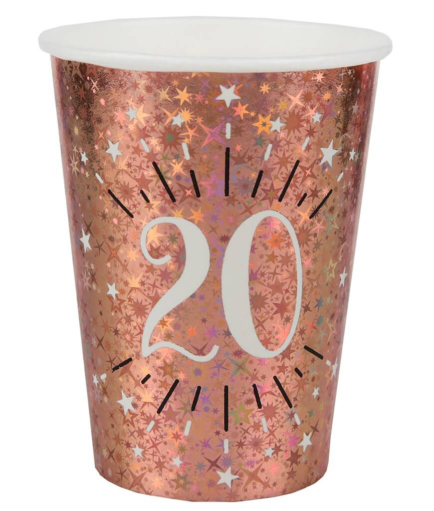 Gobelet en papier 20 ans Or Rose (lot de 10)
