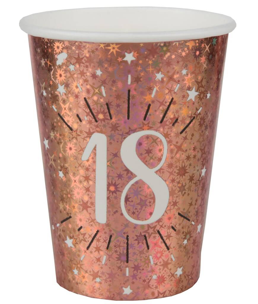 Gobelet en papier 18 ans Or Rose (lot de 10)