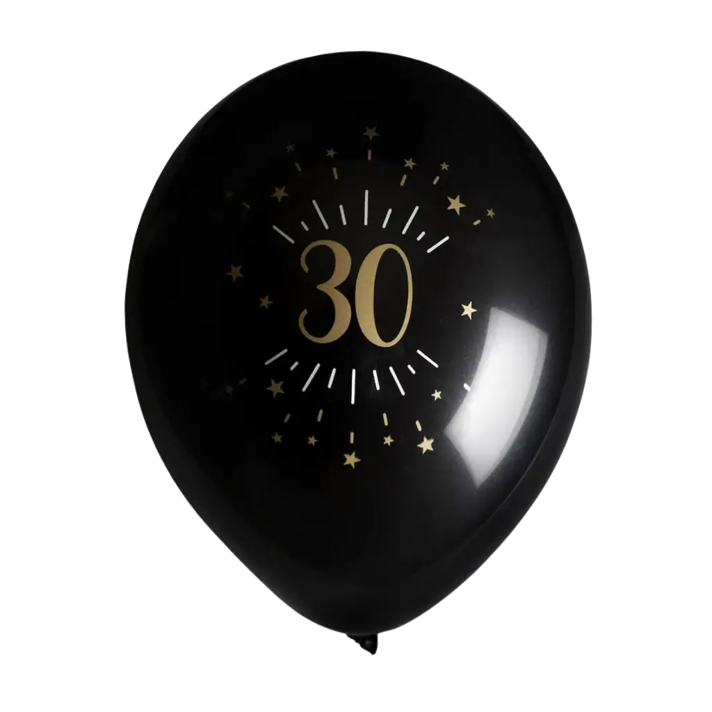 Ballon 30 ans Noir Or (lot de 8)