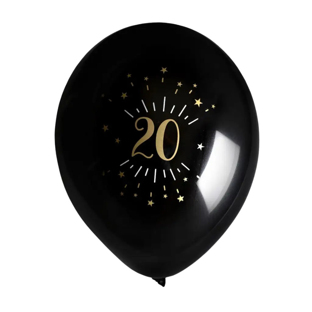 Ballon 20 ans Noir Or (lot de 8)