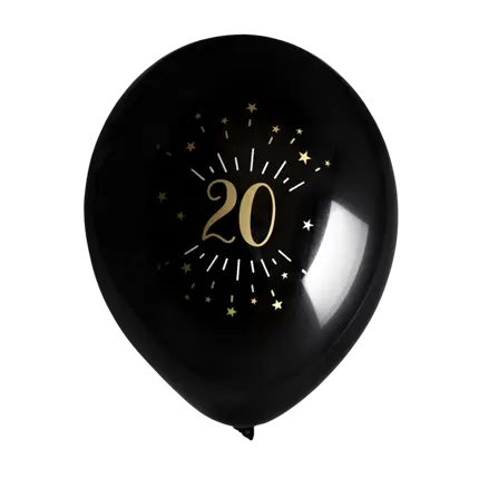Ballon 20 ans Noir Or (lot de 8)
