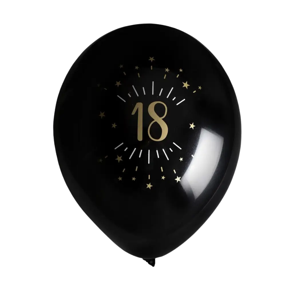 Ballon 18 ans Noir Or (lot de 8)