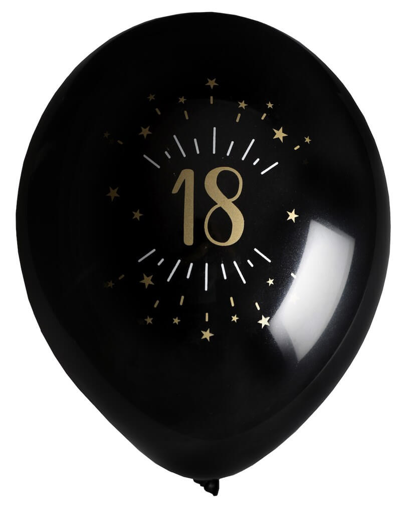 Ballon 18 ans Noir Or (lot de 8)