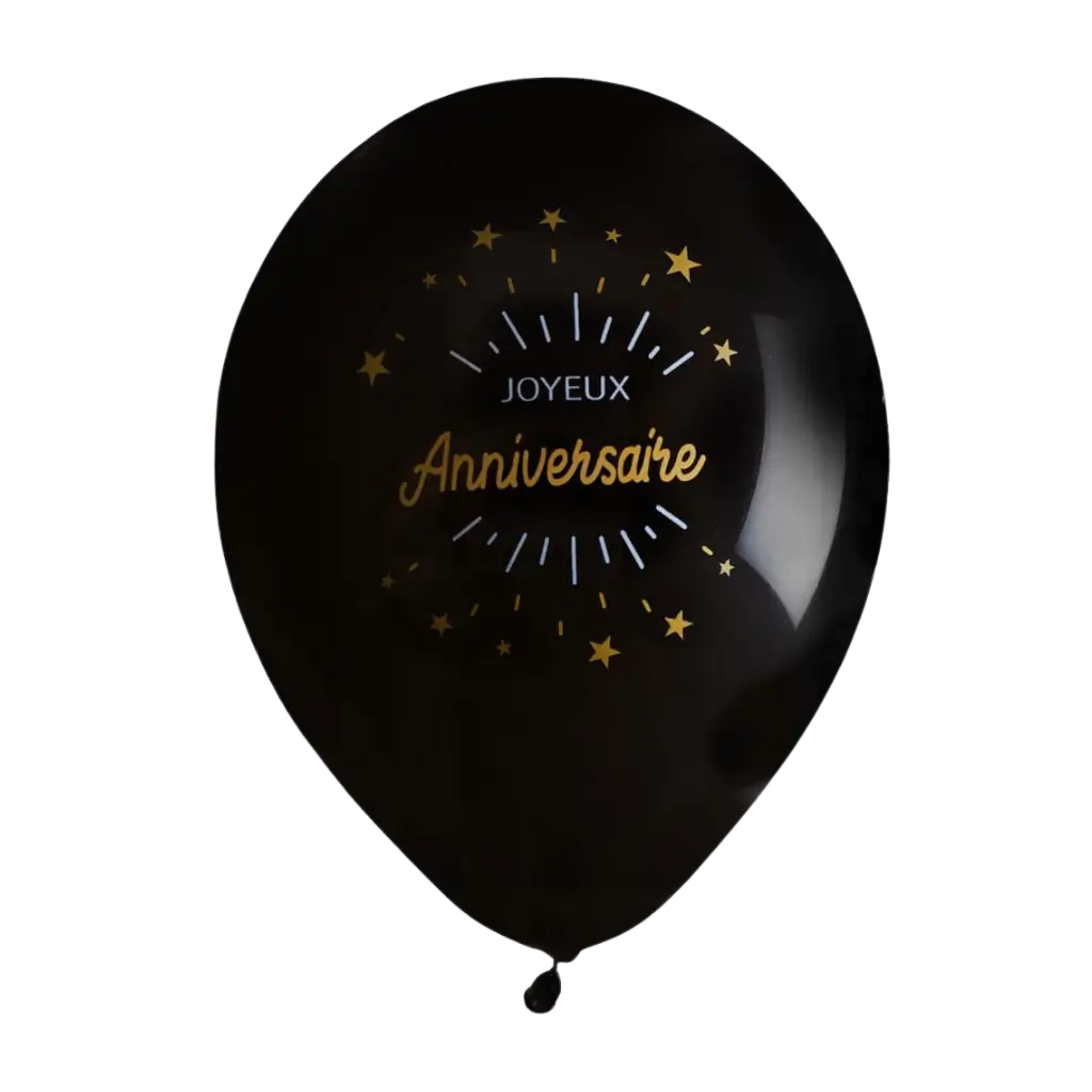 Ballon Joyeux Anniversaire Noir/Or (lot de 8)