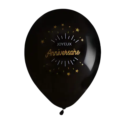 Ballon Joyeux Anniversaire Noir/Or (lot de 8)