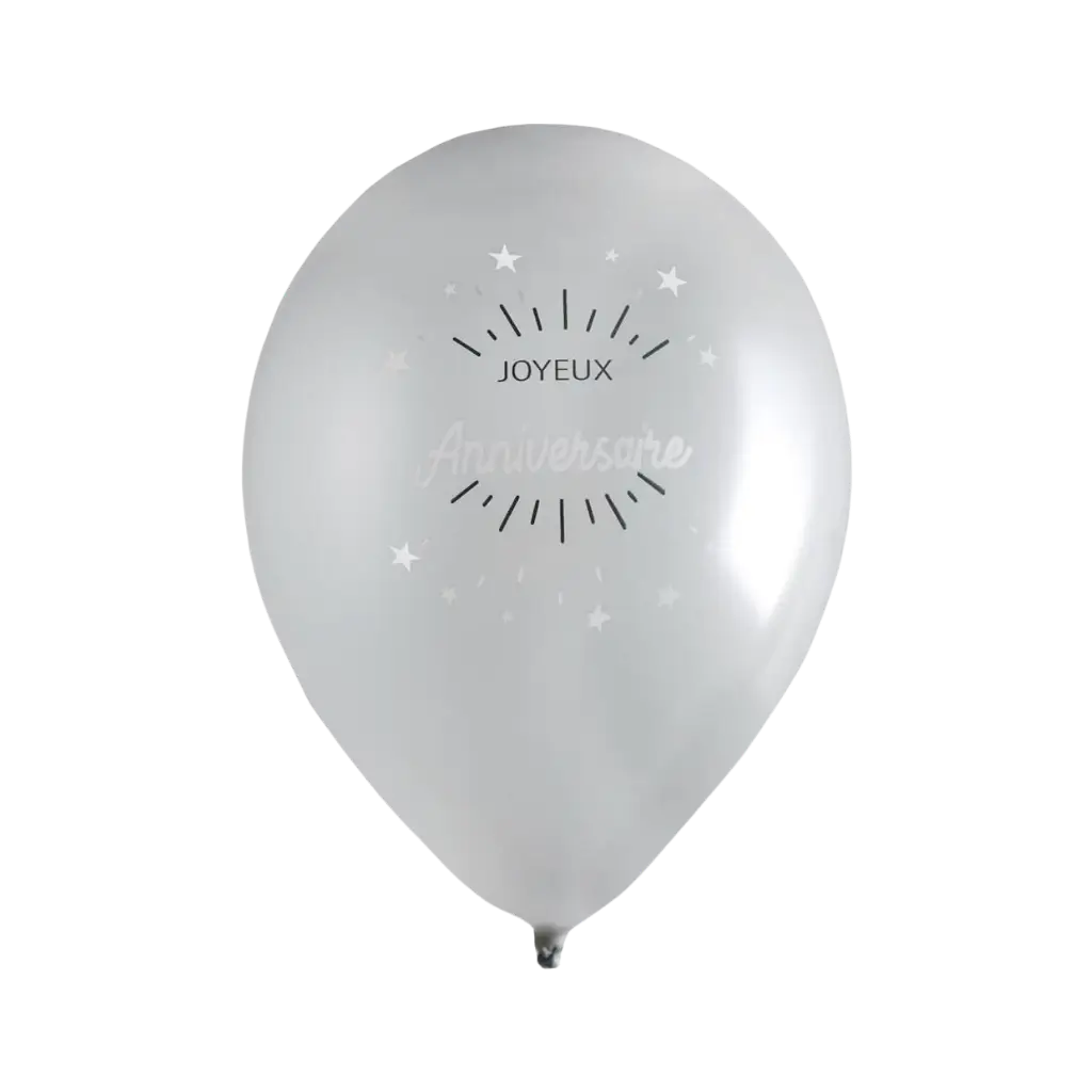 Ballon Joyeux Anniversaire Métallisé Argent (lot de 8)