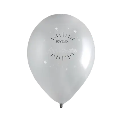 Ballon Joyeux Anniversaire Métallisé Argent (lot de 8)