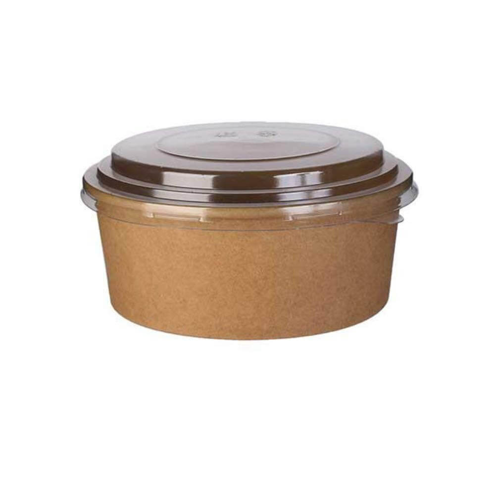 vaisselle jetable recyclable pour restauration Bols//saladiers alimentaires marron en carton kraft biod/égradables avec couvercles repas d/éjeuner 1300ML LOT DE 150
