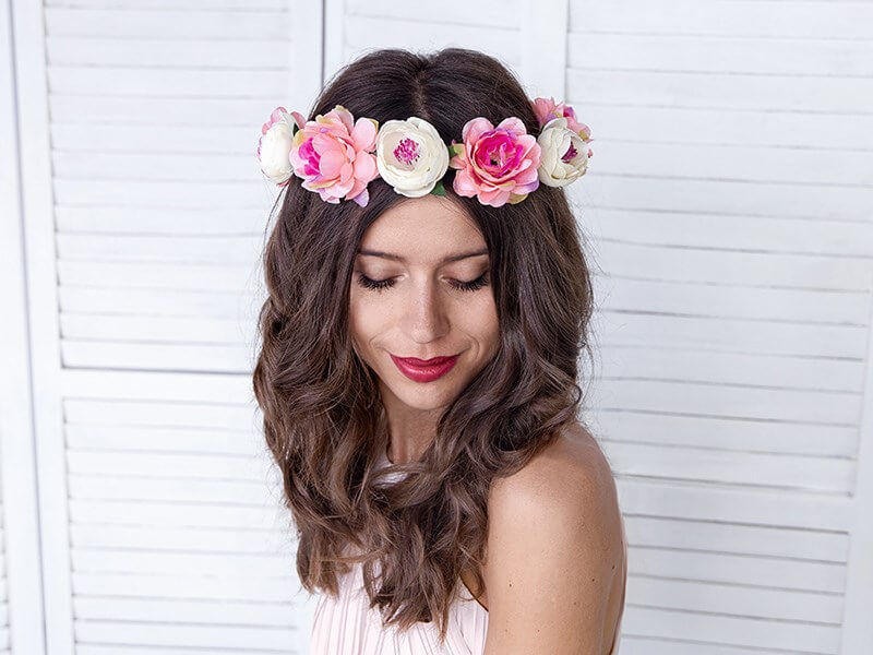 Couronne de Fleurs Blanches et Roses ø 17cm