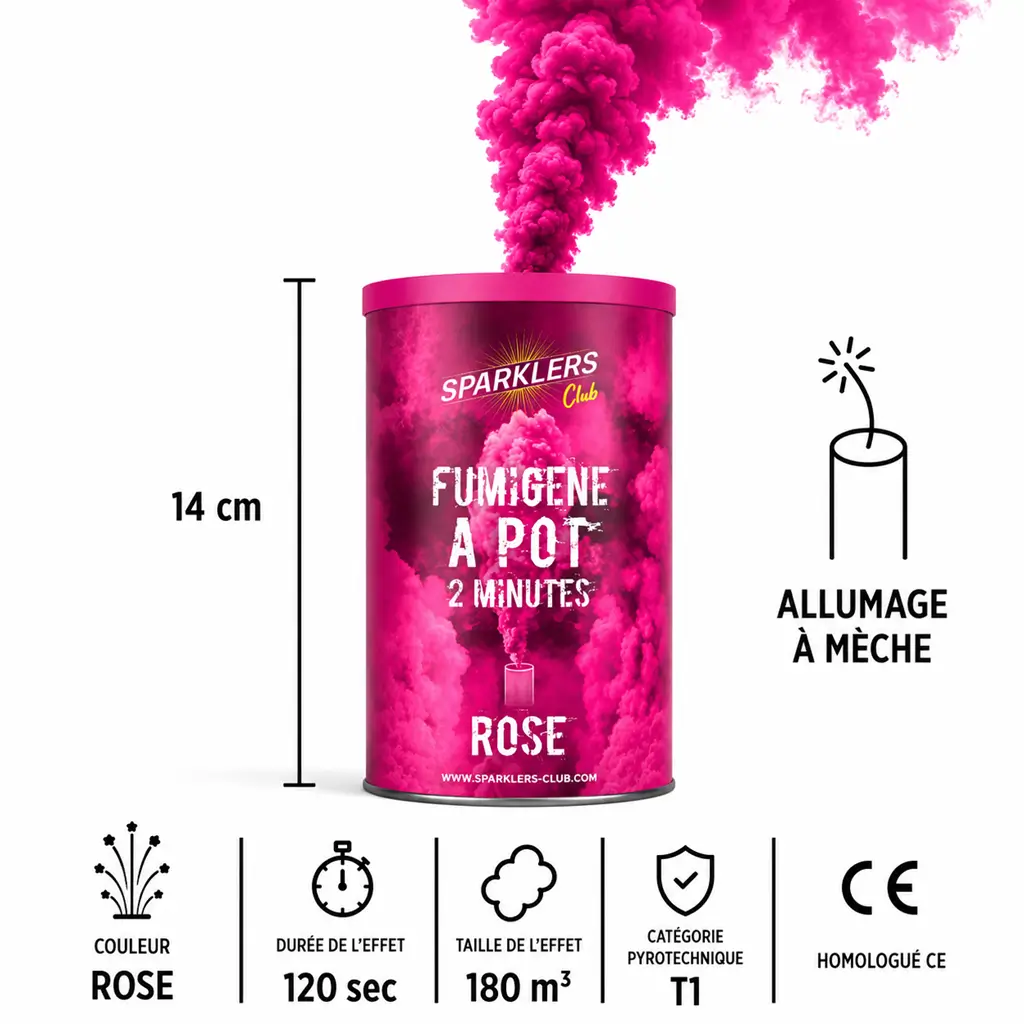 Gros pot fumigène 2 minutes Rose