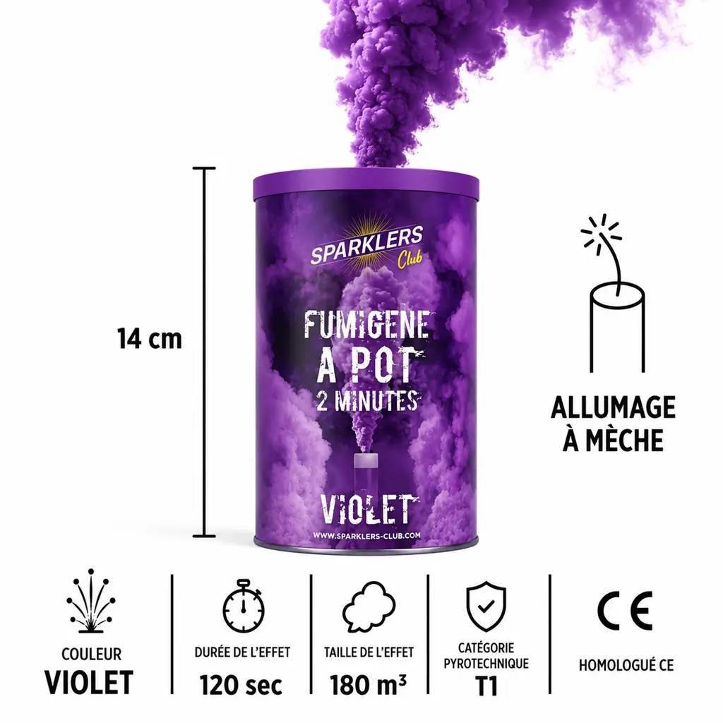 Gros pot fumigène 2 minutes Violet