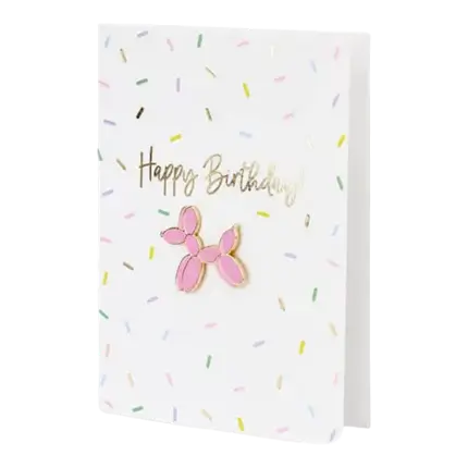 CARTE  HAPPY BIRTHDAY AVEC BROCHE CHIEN