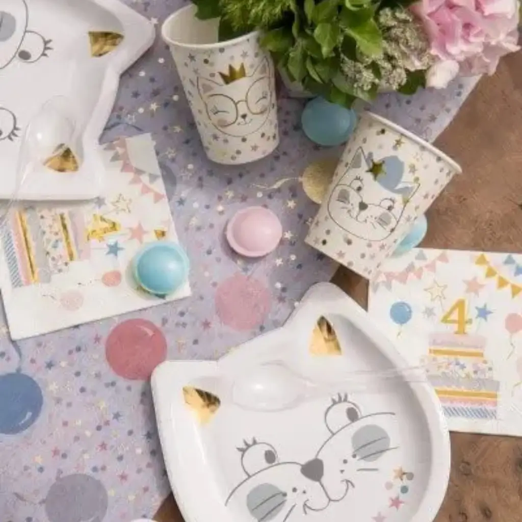 Gobelet en papier blanc Kitty Party - Lot de 10
