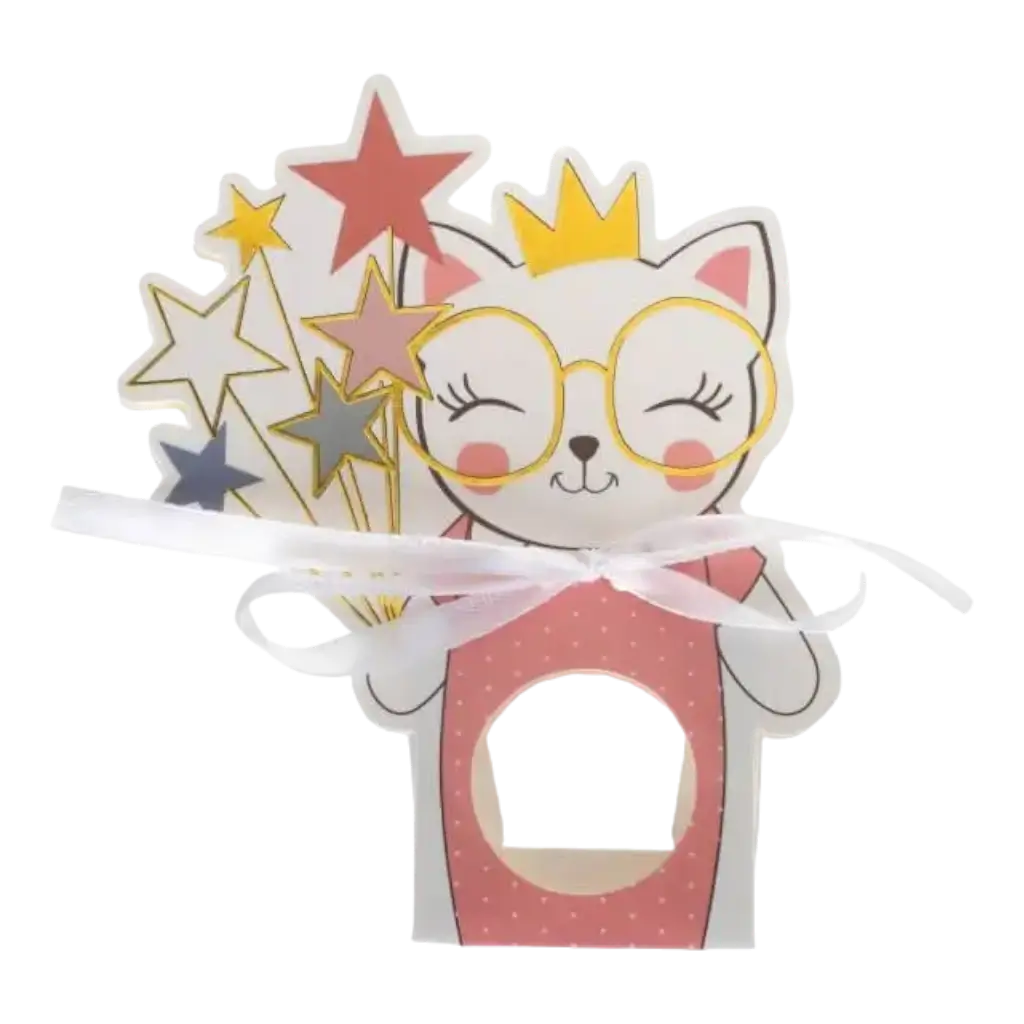 Boîte à dragées Kitty Party Rose - Lot de 6