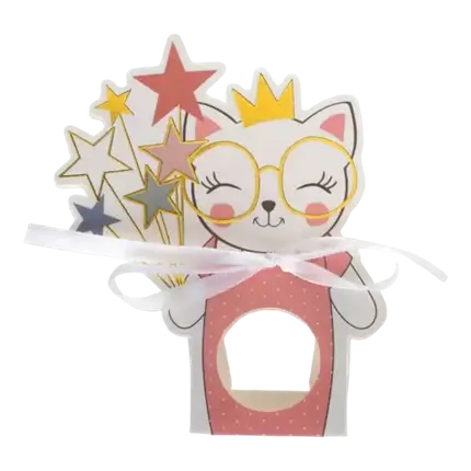 Boîte à dragées Kitty Party Rose - Lot de 6