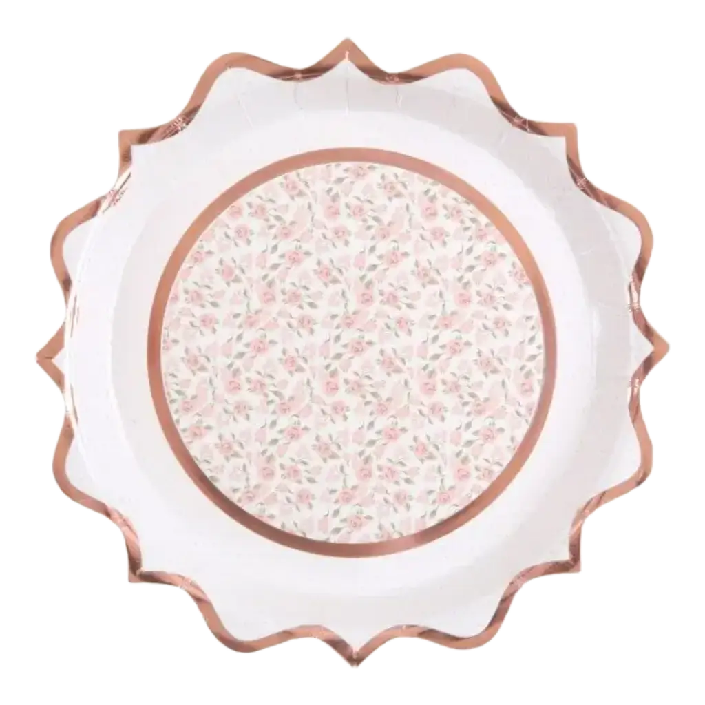 Assiette en papier fleurie Rose - Lot de 10