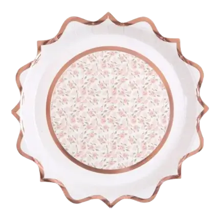 Assiette en papier fleurie Rose - Lot de 10