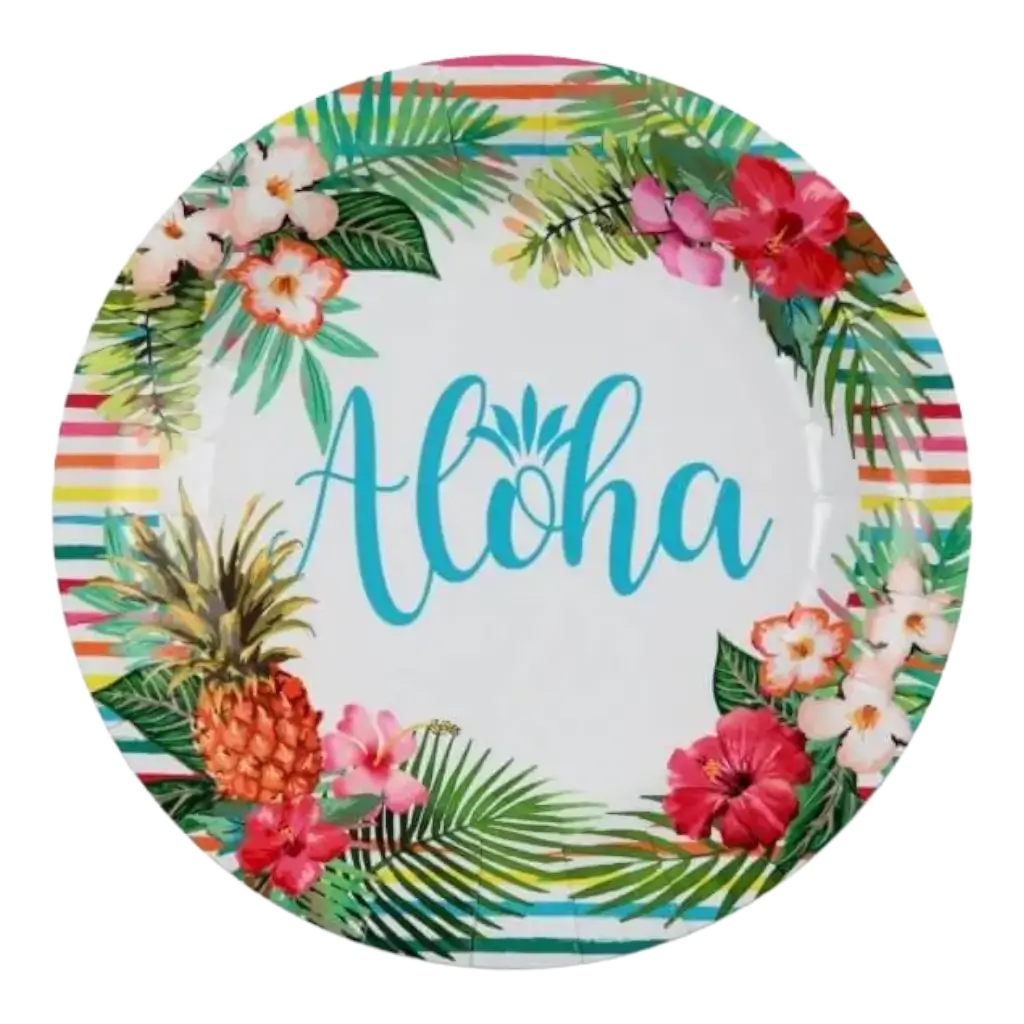 Assiette en carton Aloha ø23cm - Lot de 10