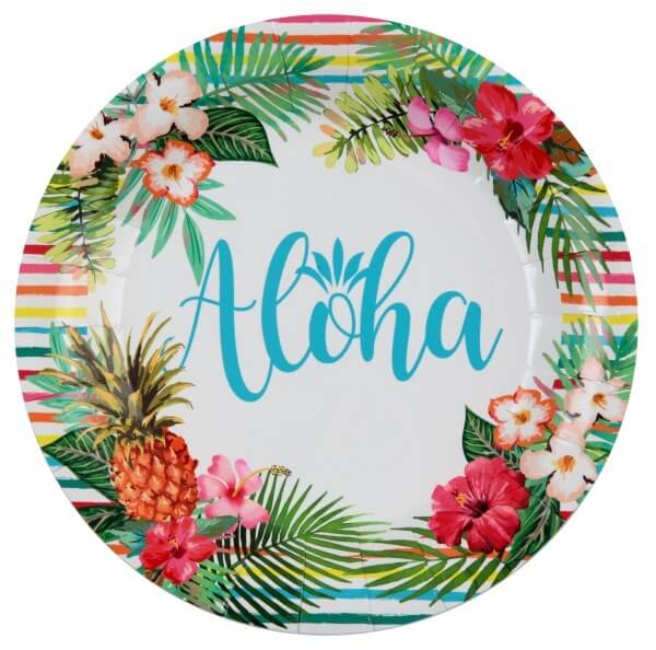 Assiette en carton "Aloha" ø23cm - Lot de 10