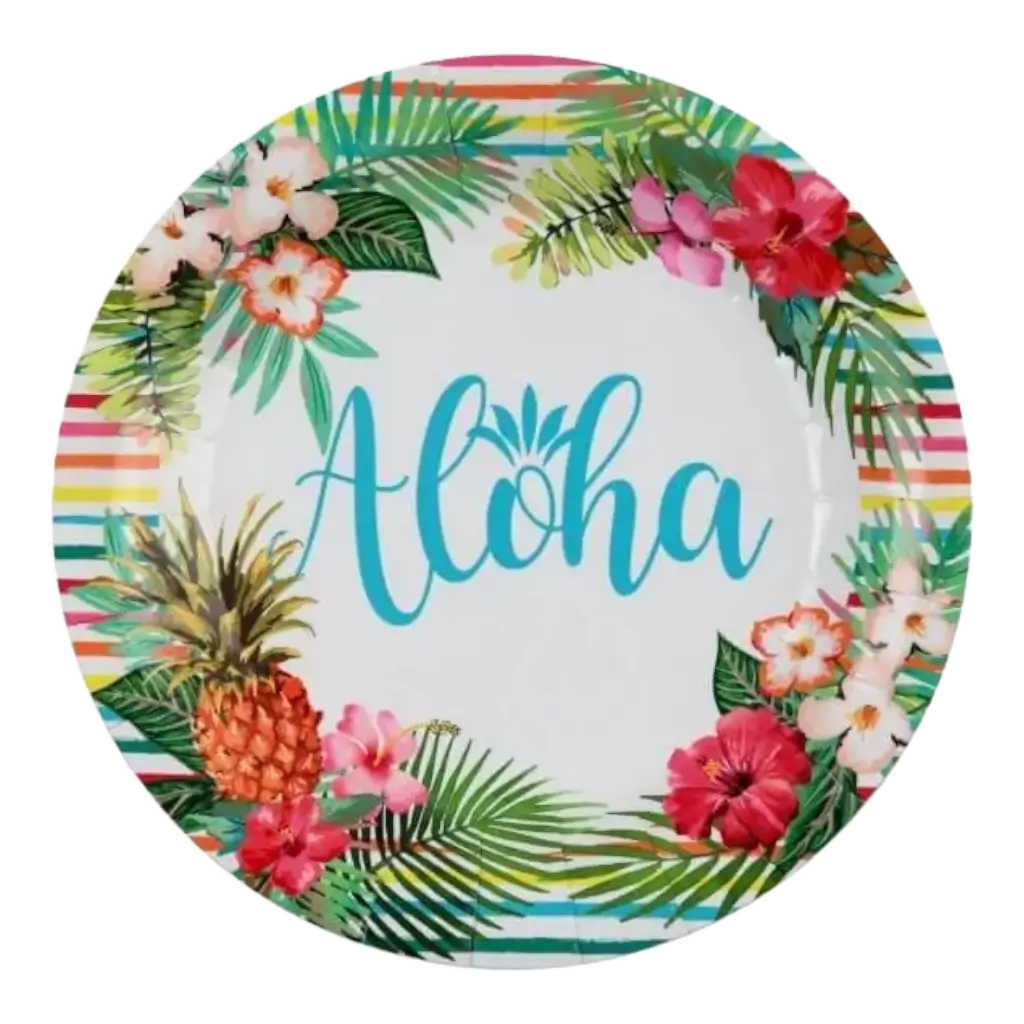 Assiette en carton "Aloha" ø23cm - Lot de 10