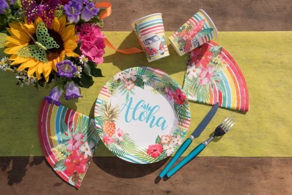 Assiette en carton "Aloha" ø23cm - Lot de 10