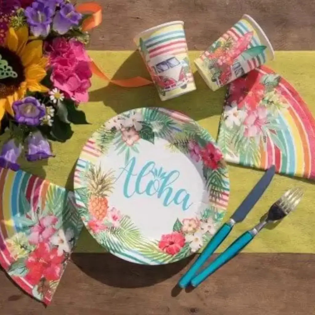 Assiette en carton Aloha ø23cm - Lot de 10