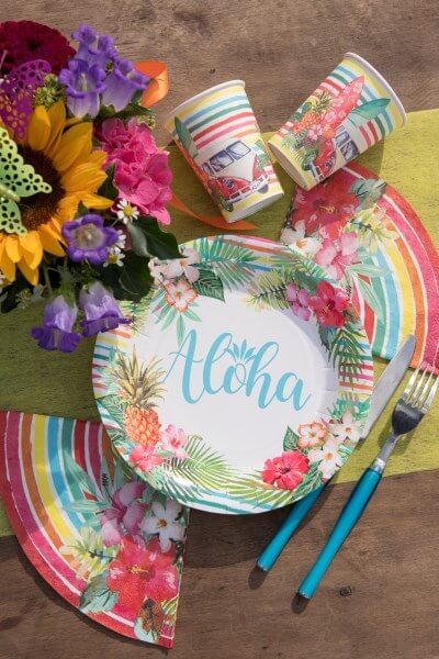 Assiette en carton "Aloha" ø23cm - Lot de 10
