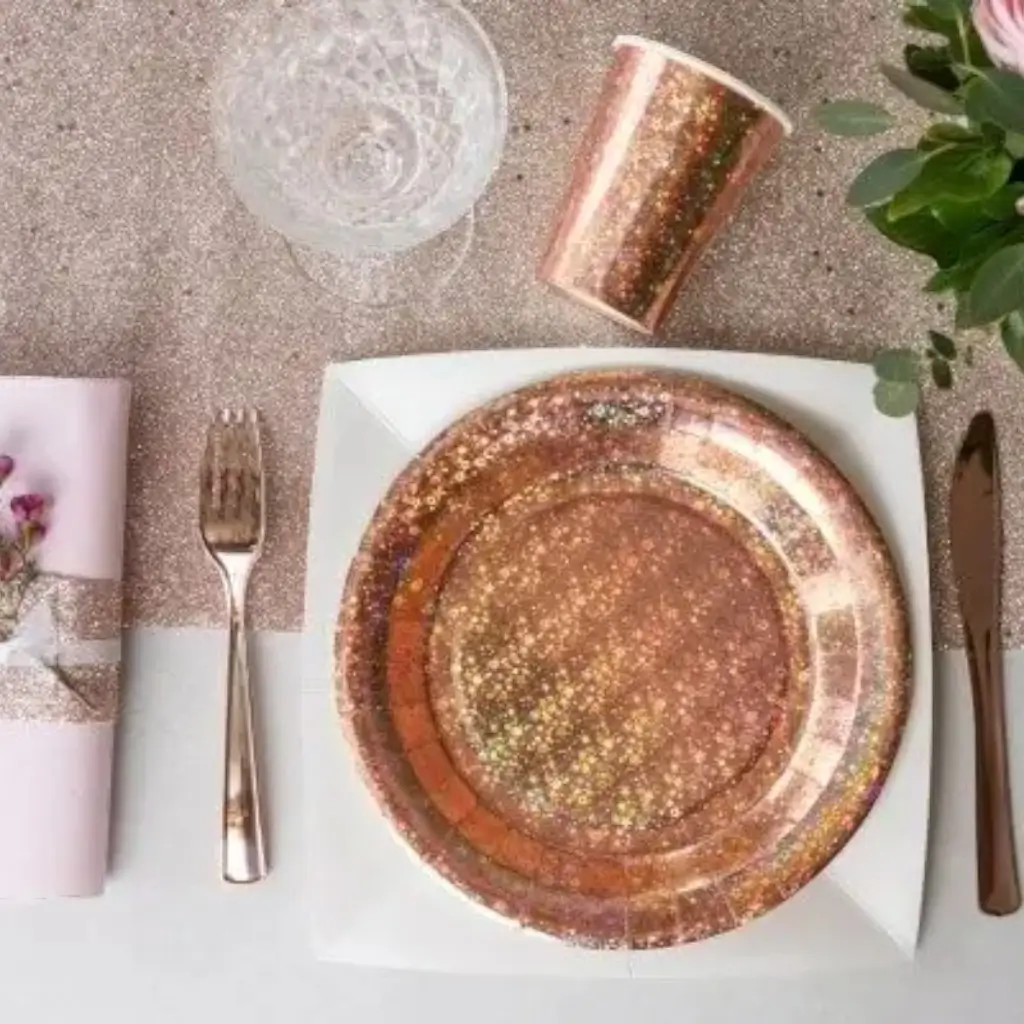 Assiette en carton Etincelante Rose Gold ø22.5cm - Lot de 10