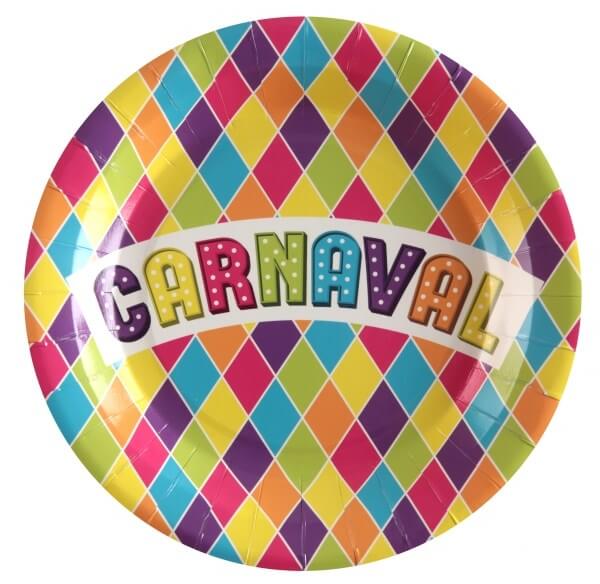 Assiette en carton "Carnaval" ø23cm - Lot de 10