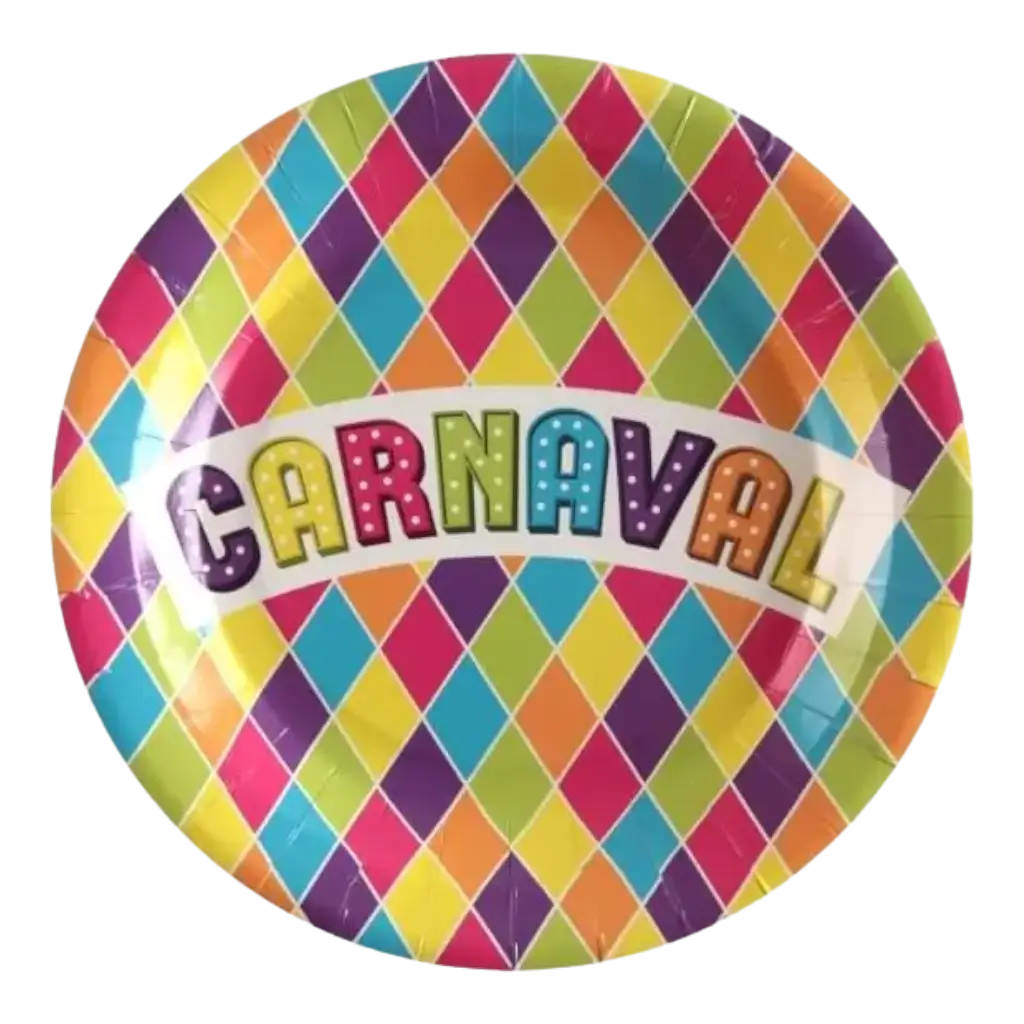 Assiette en carton Carnaval ø23cm - Lot de 10