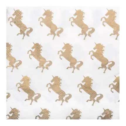 Serviettes en papier Licorne blanches et dorés (lot de 20)