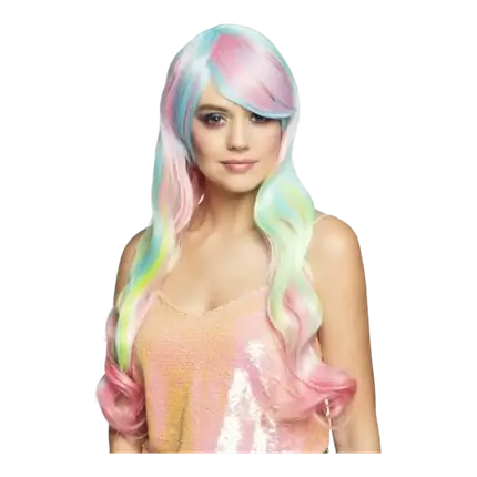 Perruque longue multicouleur pastel
