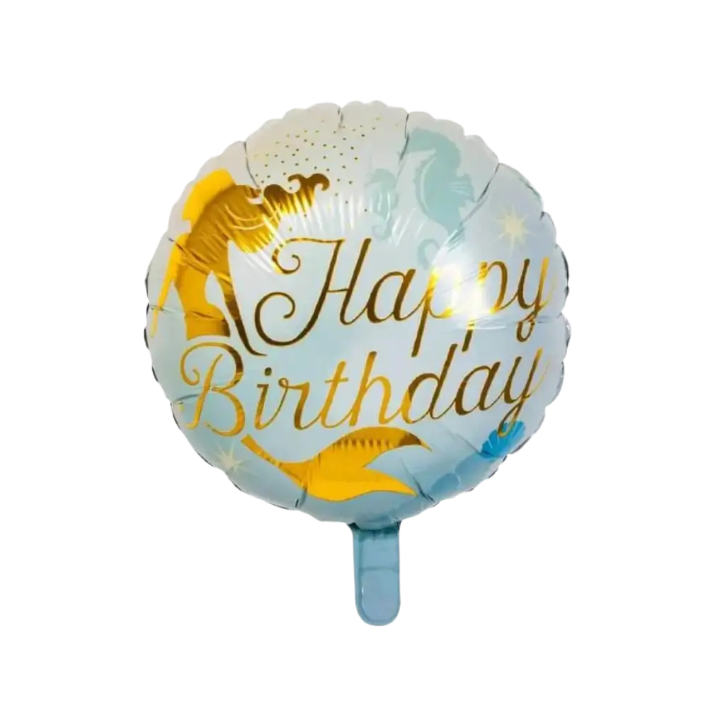 Ballon en aluminium Sirène "Happy Birthday" bleu et doré 