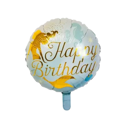 Ballon en aluminium Sirène "Happy Birthday" bleu et doré