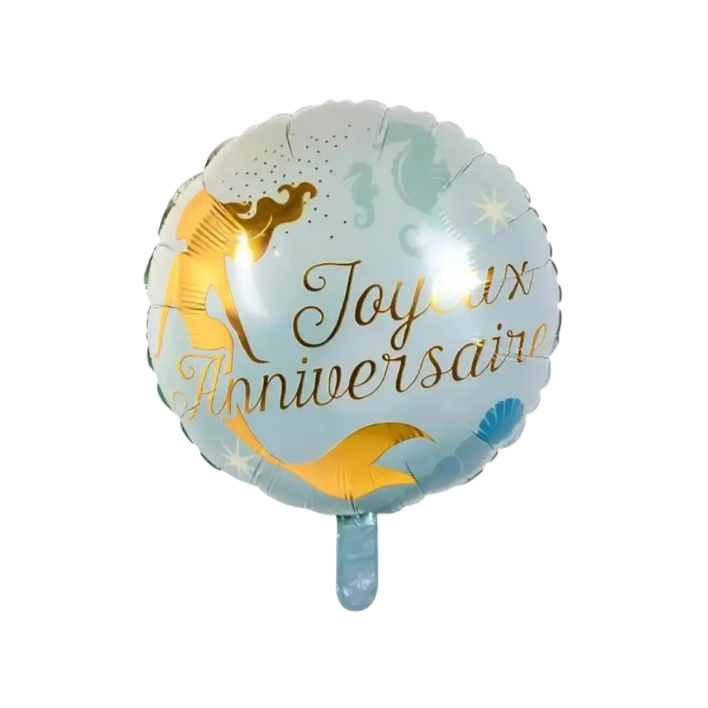 Ballon en aluminium Sirène Joyeux Anniversaire bleu 