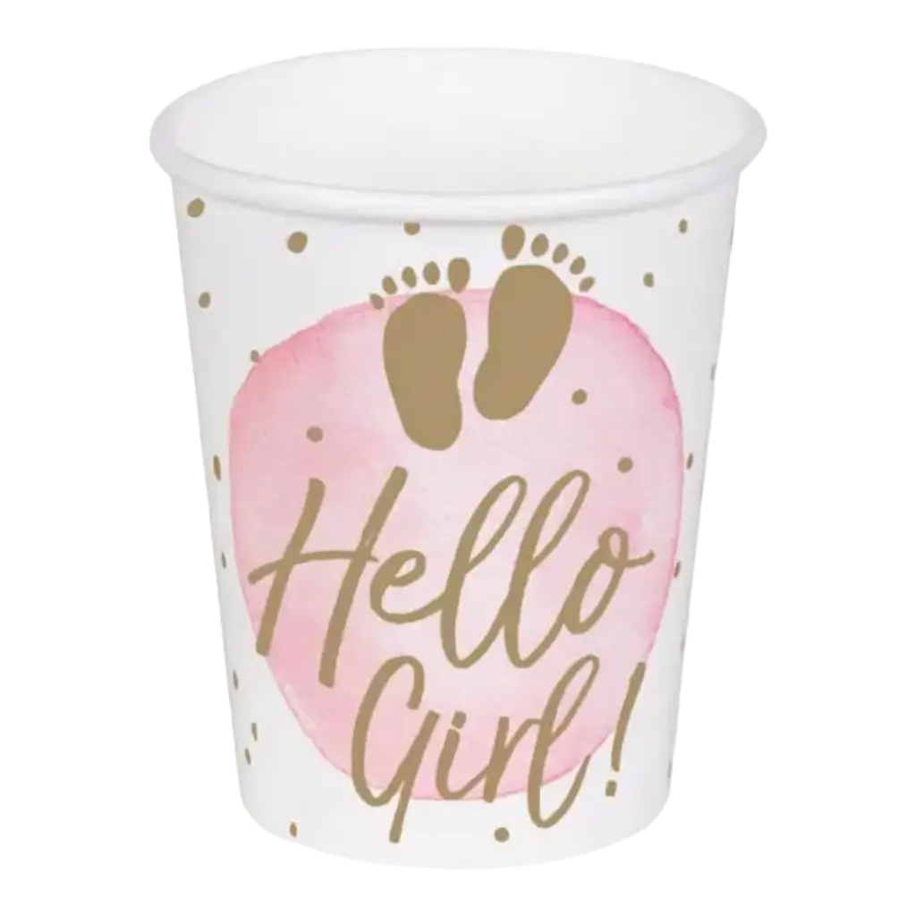 Gobelet en carton "Hello Girl" rose (lot de 10)